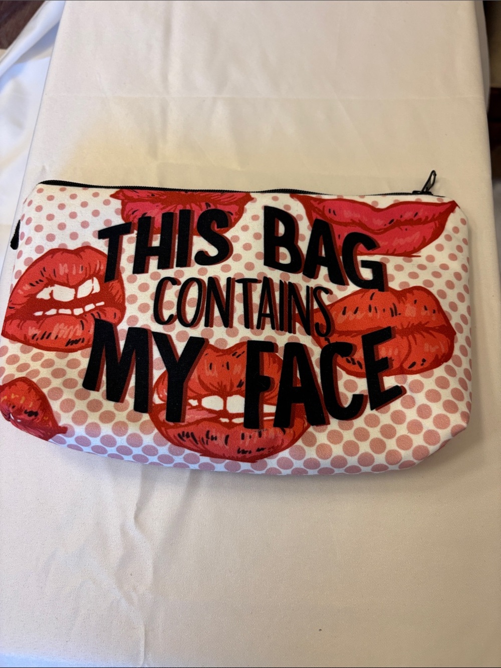 Cosmetic Pouch - Red Lip Print "This Bag Contains My Face"